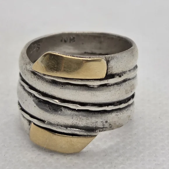 Sterling Silver 925 with Gold 18k Accent Ring Size 6.5 - Picture 3 of 6
